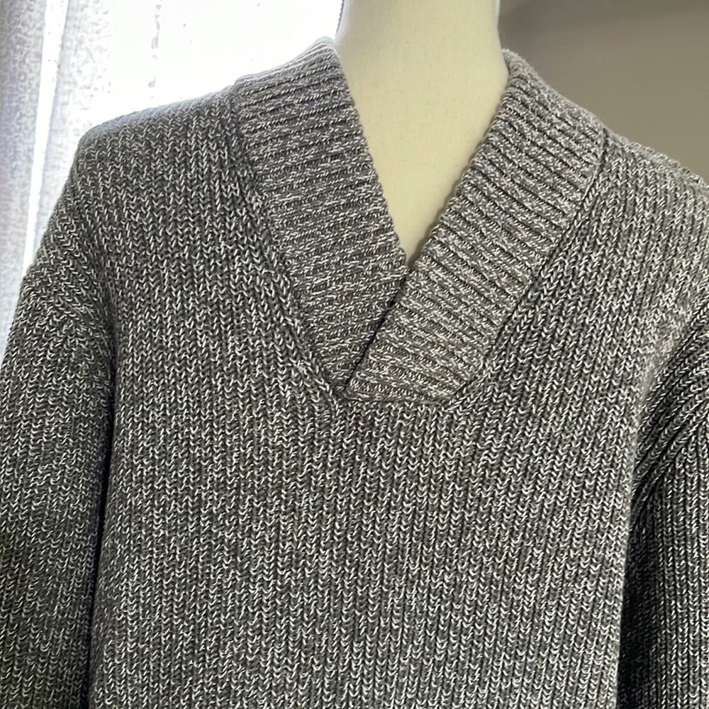 Cabela’s Shawl Collar Pullover Grey Heathered  Ribbed Cotton Knit Sweater Large